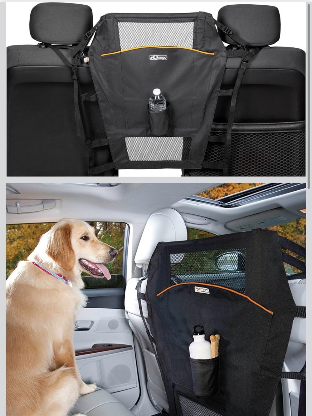 Kurgo Black and Orange Backseat Dog Barrier with Storage